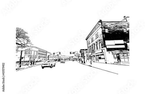 Building view with landmark of Elizabeth is the 
city in New Jersey. Hand drawn sketch illustration in vector. photo