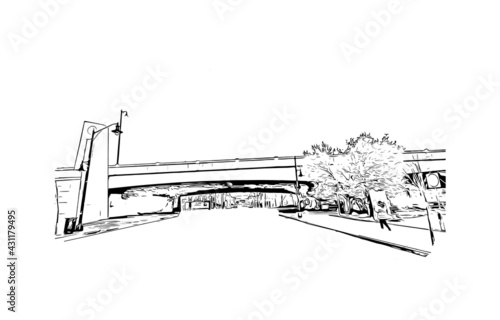 Building view with landmark of Elizabeth is the 
city in New Jersey. Hand drawn sketch illustration in vector.