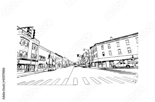 Building view with landmark of Elizabeth is the 
city in New Jersey. Hand drawn sketch illustration in vector. photo