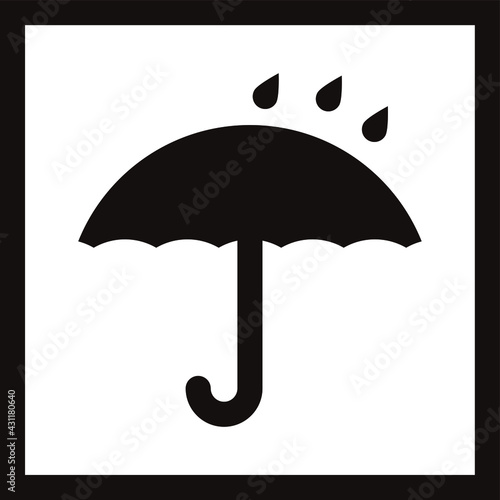 Umbrella icon, keep dry, water protect warning vector symbol. Water resistant umbrella and rain drops sign