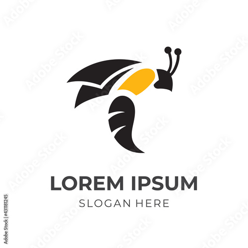 honey bee logo vector with flat black and yellow color style