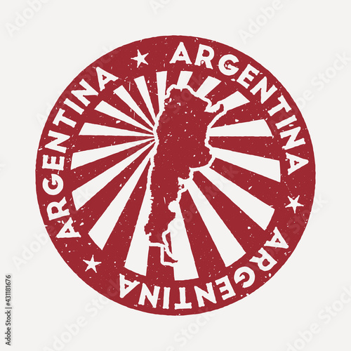 Argentina stamp. Travel red rubber stamp with the map of the country, vector illustration. Can be used as insignia, logotype, label, sticker or badge of Argentina.