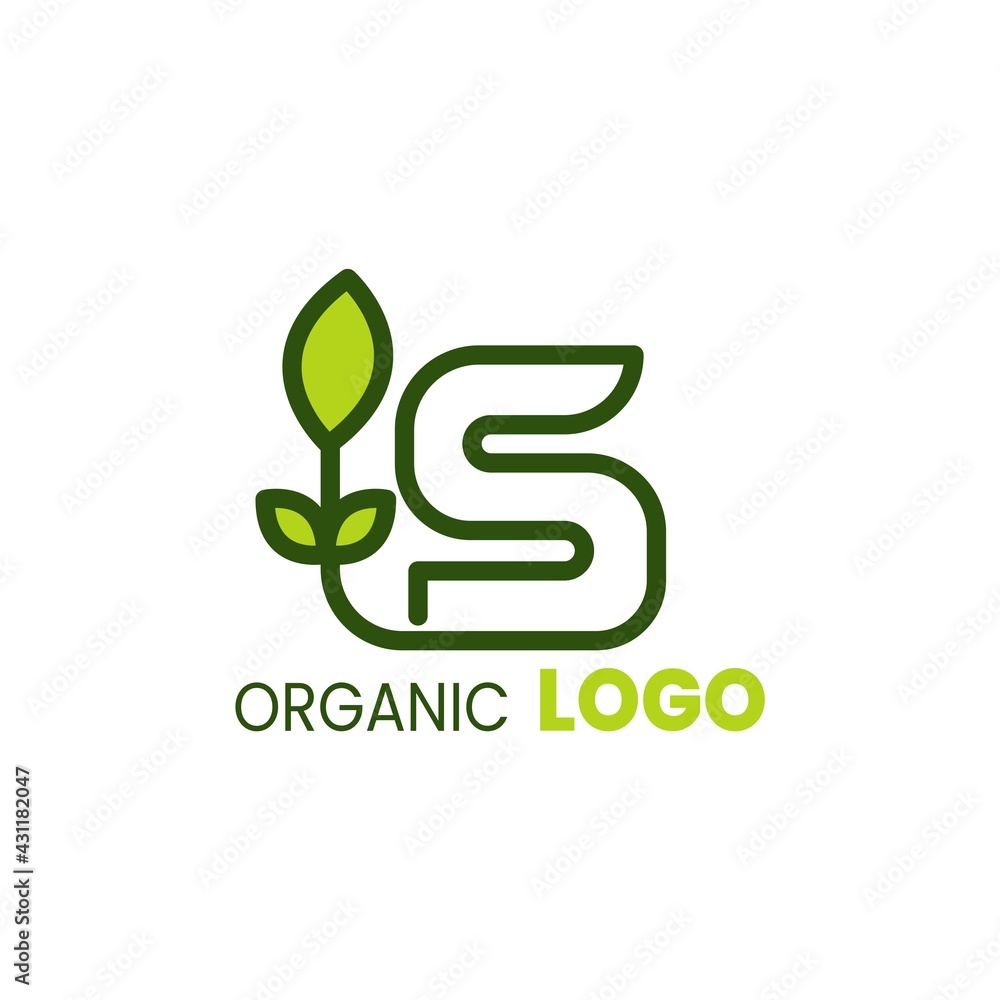 alphabet capital logo. Creative design concept green color with organic plant alphabet capital logo. Creative design concept green color with organic plant
