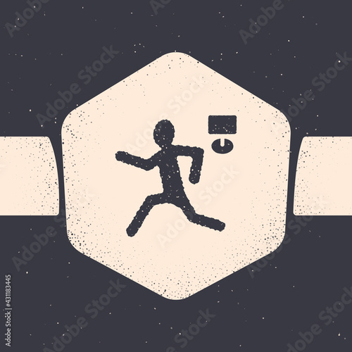 Grunge Murder icon isolated on grey background. Body, bleeding, corpse, bleeding icon. Concept of crime scene. Monochrome vintage drawing. Vector