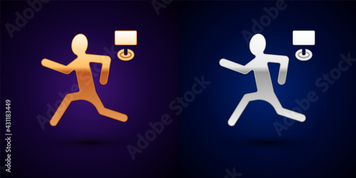 Gold and silver Murder icon isolated on black background. Body, bleeding, corpse, bleeding icon. Concept of crime scene. Vector