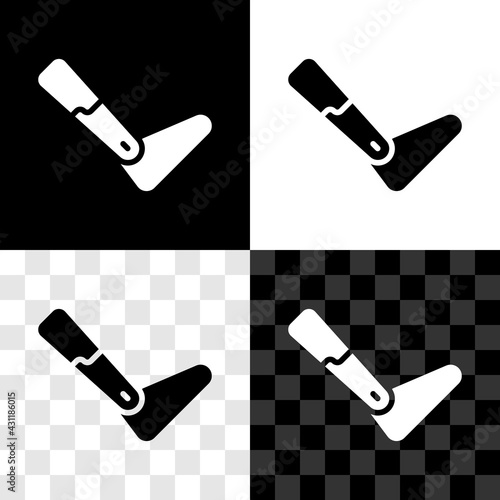 Set Prosthesis leg icon isolated on black and white, transparent background. Futuristic concept of bionic leg, robotic mechanical leg. Vector