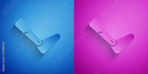 Paper cut Prosthesis leg icon isolated on blue and purple background. Futuristic concept of bionic leg, robotic mechanical leg. Paper art style. Vector