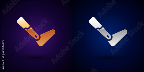 Gold and silver Prosthesis leg icon isolated on black background. Futuristic concept of bionic leg, robotic mechanical leg. Vector
