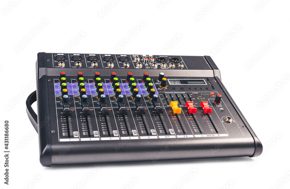 Audio mixer console with clipping path isolated on white background. Audio mixer console with clipping path isolated on white background.