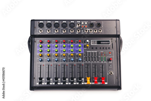 Картината върху платно Audio mixing console with clipping path isolated on white background, top view