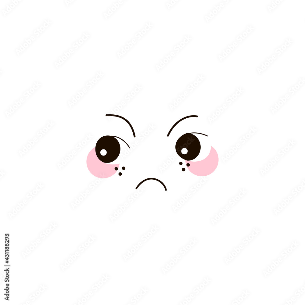 Cute sad kawaii face expression clipart isolated on white. Funny facial illustration. Simple minimalistic cartoon character graphic design Cute sad kawaii face expression clipart isolated on white. Funny facial illustration. Simple minimalistic cartoon character graphic design