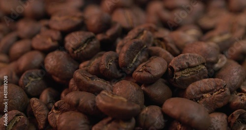 Close up of organic roasted coffee beans 