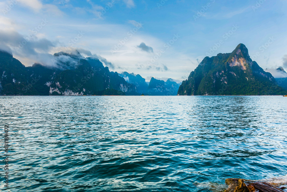 Scenic Mountain of Ratchaprapa Dam or Khao Sok national parks, one of the most beautiful locations in Thailand, no man Scenic Mountain of Ratchaprapa Dam or Khao Sok national parks, one of the most beautiful locations in Thailand, no man