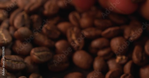 Close up of organic roasted coffee beans 