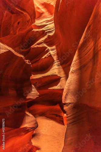 Landscape scene inside a narrow slot canyon in Arizona.
