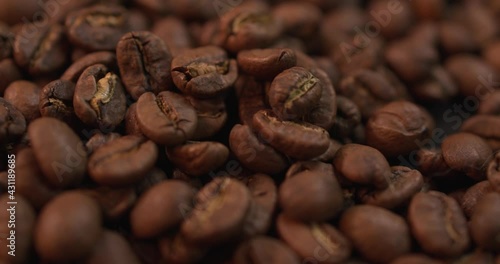 Close up of organic roasted coffee beans 