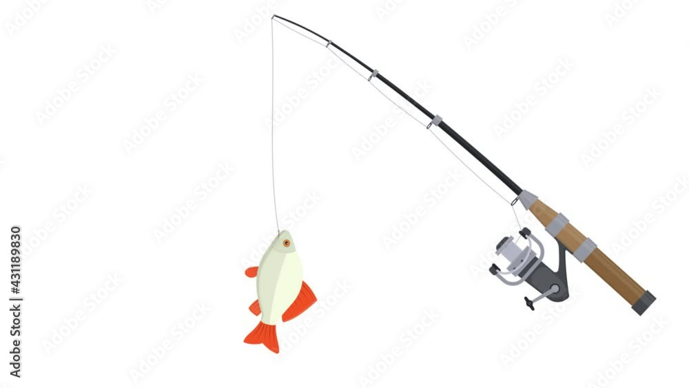 Fishing. Animation of a fish caught on a fishing rod, the alpha channel is turned on. Cartoon Fishing. Animation of a fish caught on a fishing rod, the alpha channel is turned on. Cartoon