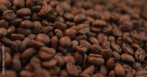 Close up of organic roasted coffee beans 