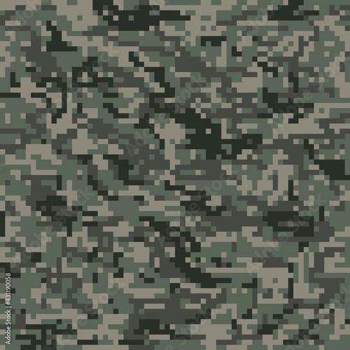pixel military green camouflage, seamless garment print or print