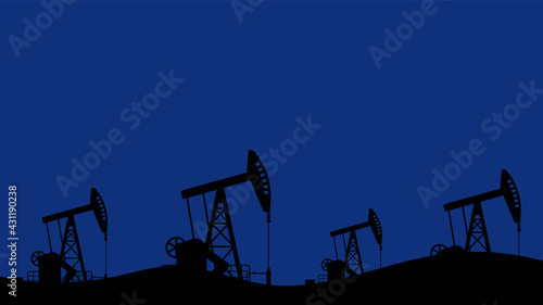 Oil pumps jack on blue background. Oil industry. Vector template background with copy space.
