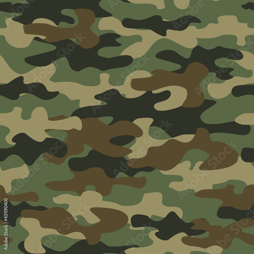 Camouflage seamless pattern. Khaki texture, military army green hunting. Vector illustration