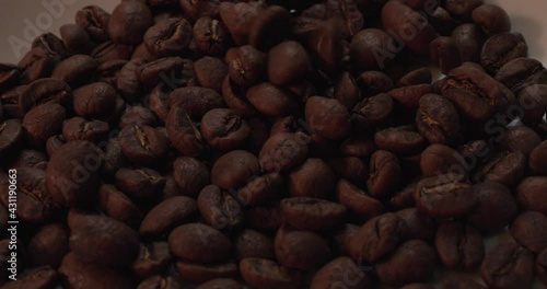Close up of organic roasted coffee beans 
