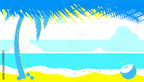 Scenery of seaside and summer beach landscape. Vector illustration of abstract duo tone background