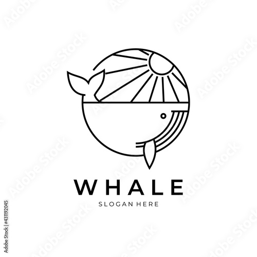 Simple whale logo line art template Vector illustration design