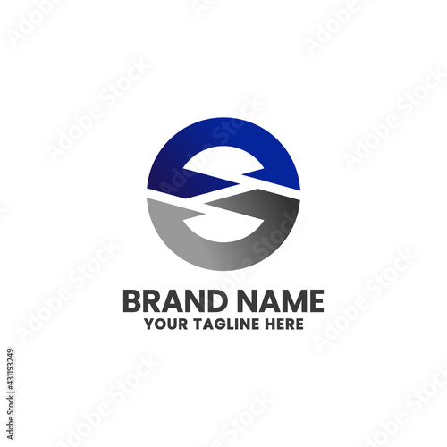 Circle S letter logo design template for company, two-way arrow sync geometric icon.