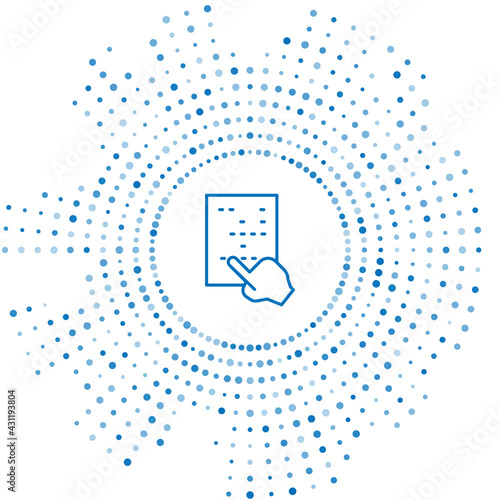 Blue line Braille icon isolated on white background. Finger drives on points. Writing signs system for blind or visually impaired people. Abstract circle random dots. Vector