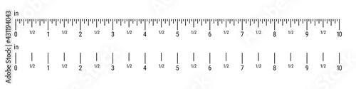 Inch ruler scale. 10 inches scale. Flat vector illustration isolated on white
