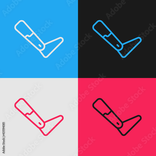 Pop art line Prosthesis leg icon isolated on color background. Futuristic concept of bionic leg, robotic mechanical leg. Vector