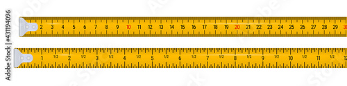 Tape measure 30 centimeters and 12 inches. 3D realistic vector illustration isolated on white