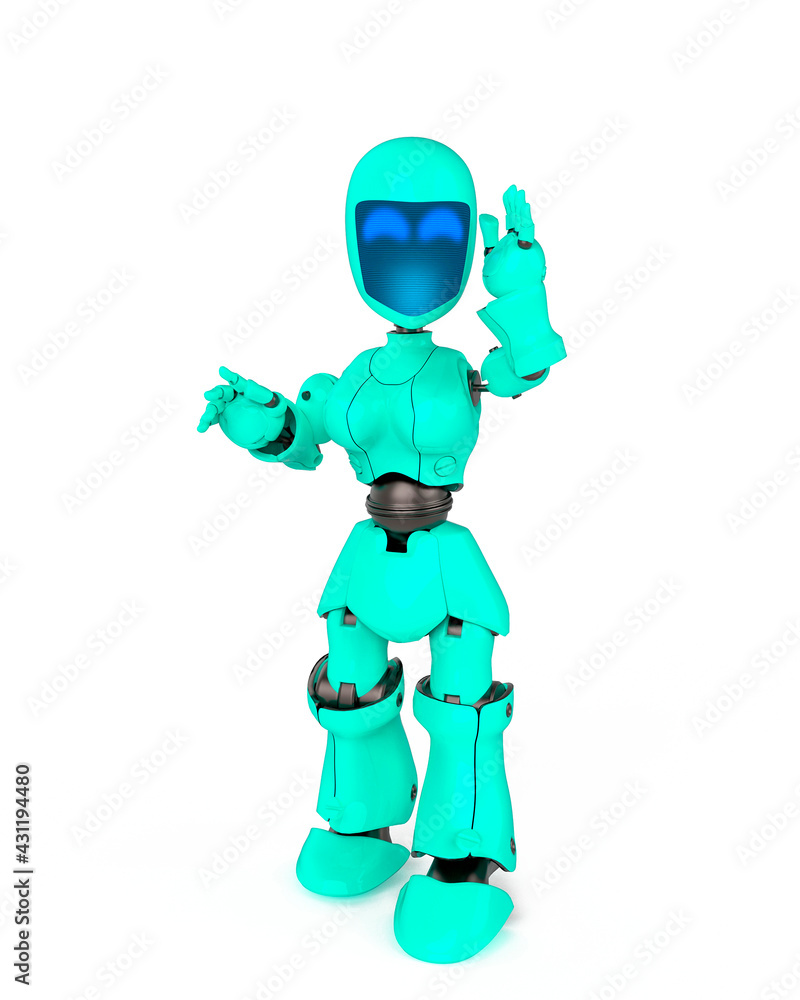 robot girl is standing and talking in white background robot girl is standing and talking in white background