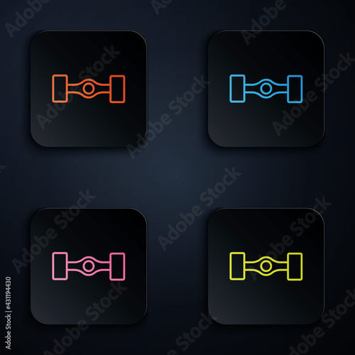 Color neon line Chassis car icon isolated on black background. Set icons in square buttons. Vector