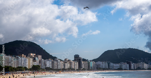  Citizens swim and sunbathe on the beach of Copacabana