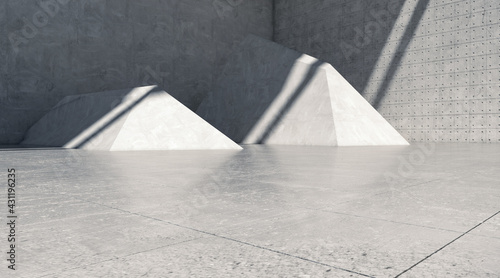 Abstract empty concrete wall with lights and shadow, Blank space room rough floor. 3d rendering