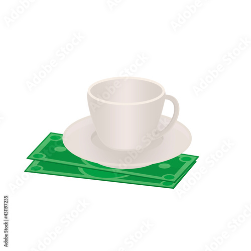 Gratuity. Tip money under the cup, vector illustration
