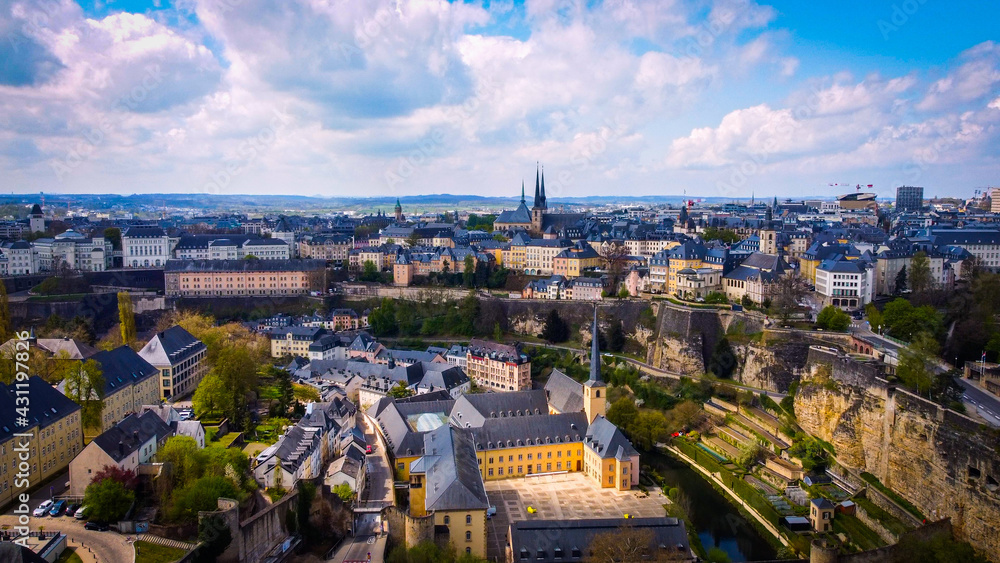 Aerial view over the city of Luxemburg with its beautiful old town district