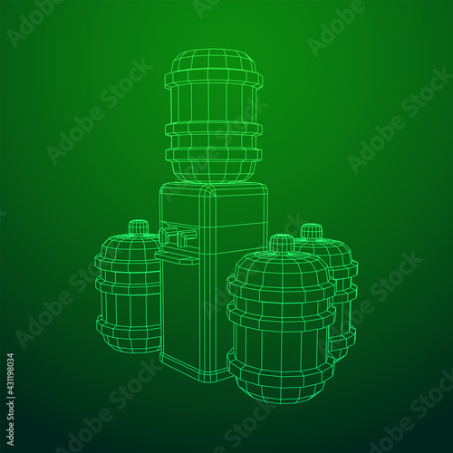 Water cooler with full bottle. Refreshment office concept. Wireframe low poly mesh vector illustration