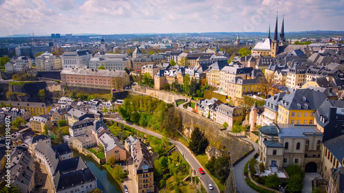Typical view over the city of Luxemburg - aerial photography
