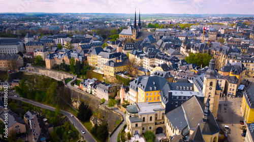 Aerial view over the city of Luxemburg with its beautiful old town district - aerial photography © 4kclips