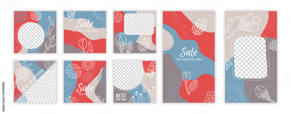Floral post and stories template set for social media. Design backgrounds layout for promotion for social networks Floral post and stories template set for social media. Design backgrounds layout for promotion for social networks