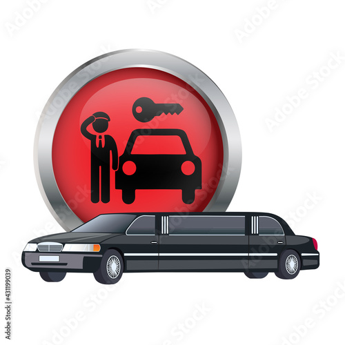 Black limousine with limousine rental icon on white background