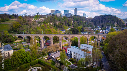 The famous viaduct in the city of Luxemburg from above - aerial photography