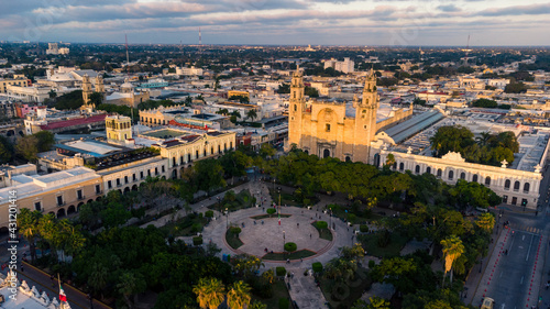 Merida Yucatan Mexico Cathedral at sunset photo