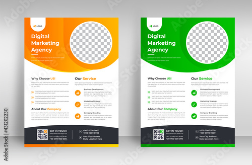 Corporate business flyer template design set with yellow and green color. marketing, business proposal, promotion, advertise, publication, cover page. digital marketing agency flyer design.