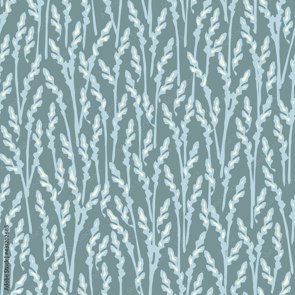 Seamless vector pattern with rye meadow texture on grey background. Decorative grass field wallpaper design. Home decor fashion textile.