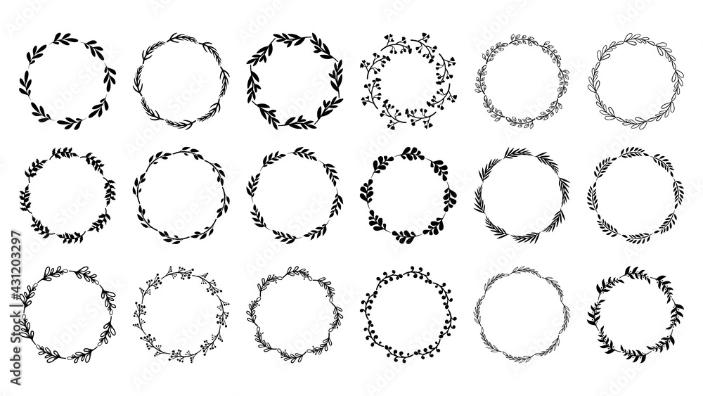 Set of doodle floral, line and leaf circle frames , isolated on white background, Vector Illustration EPS 10 Set of doodle floral, line and leaf circle frames , isolated on white background, Vector Illustration EPS 10