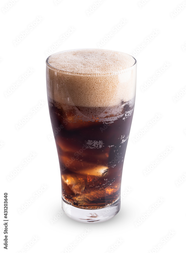 Cola in glass and ice isolated on white background Cola in glass and ice isolated on white background